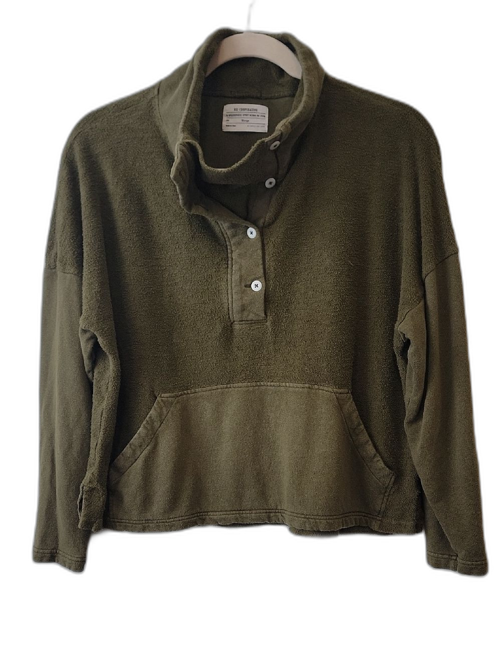 Gorpcore Cabincore Vintage REI Olive Green Hemp Cowl Pullover Sweatshirt